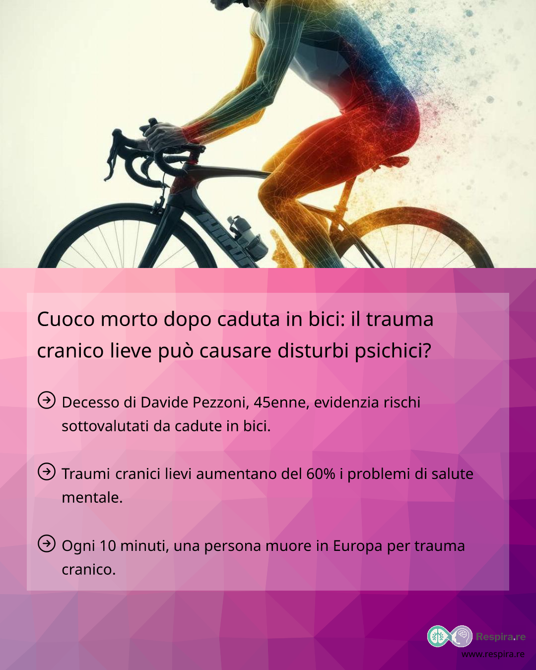 Cuoco morto dopo caduta in bici: il trauma cranico lieve può causare ...